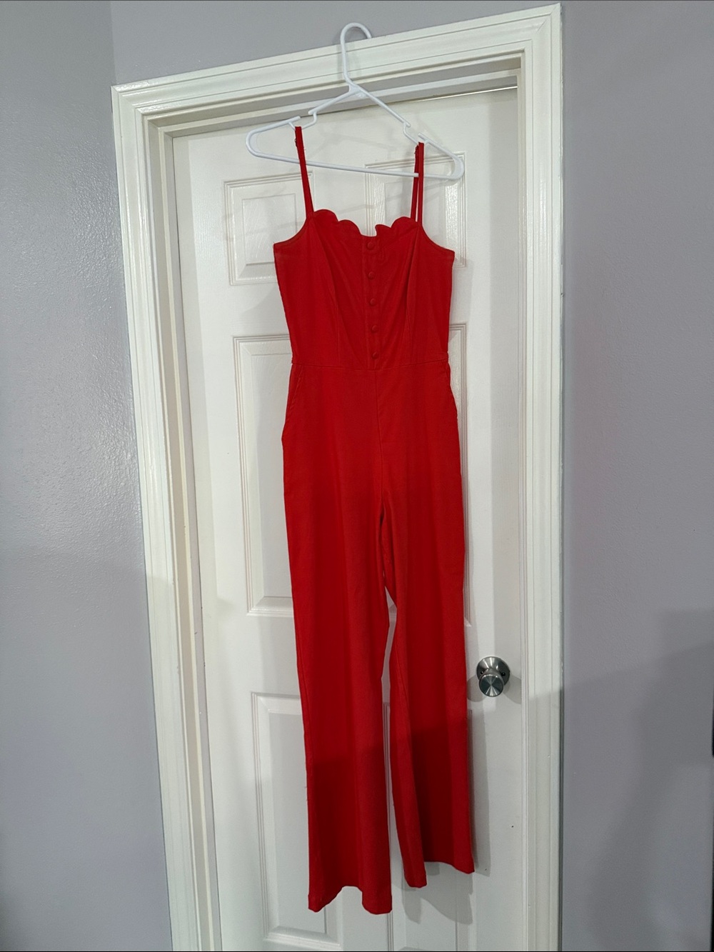MELLODAY Red Scallop-Neck Wide-Leg Jumpsuit